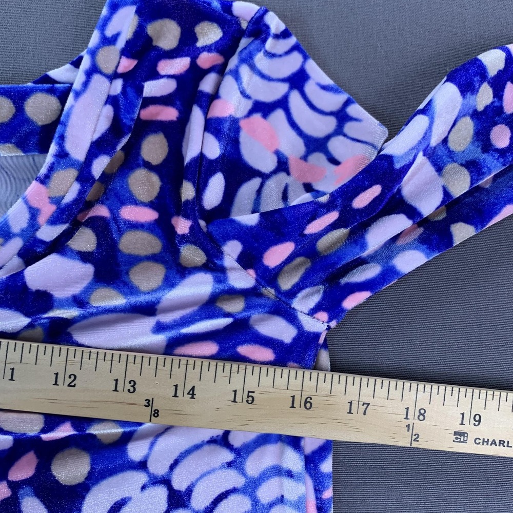 Lilly Pulitzer Velour Shift Dress Womens XXS Blue Geometric V-Neck Long Sleeve - Picture 11 of 14